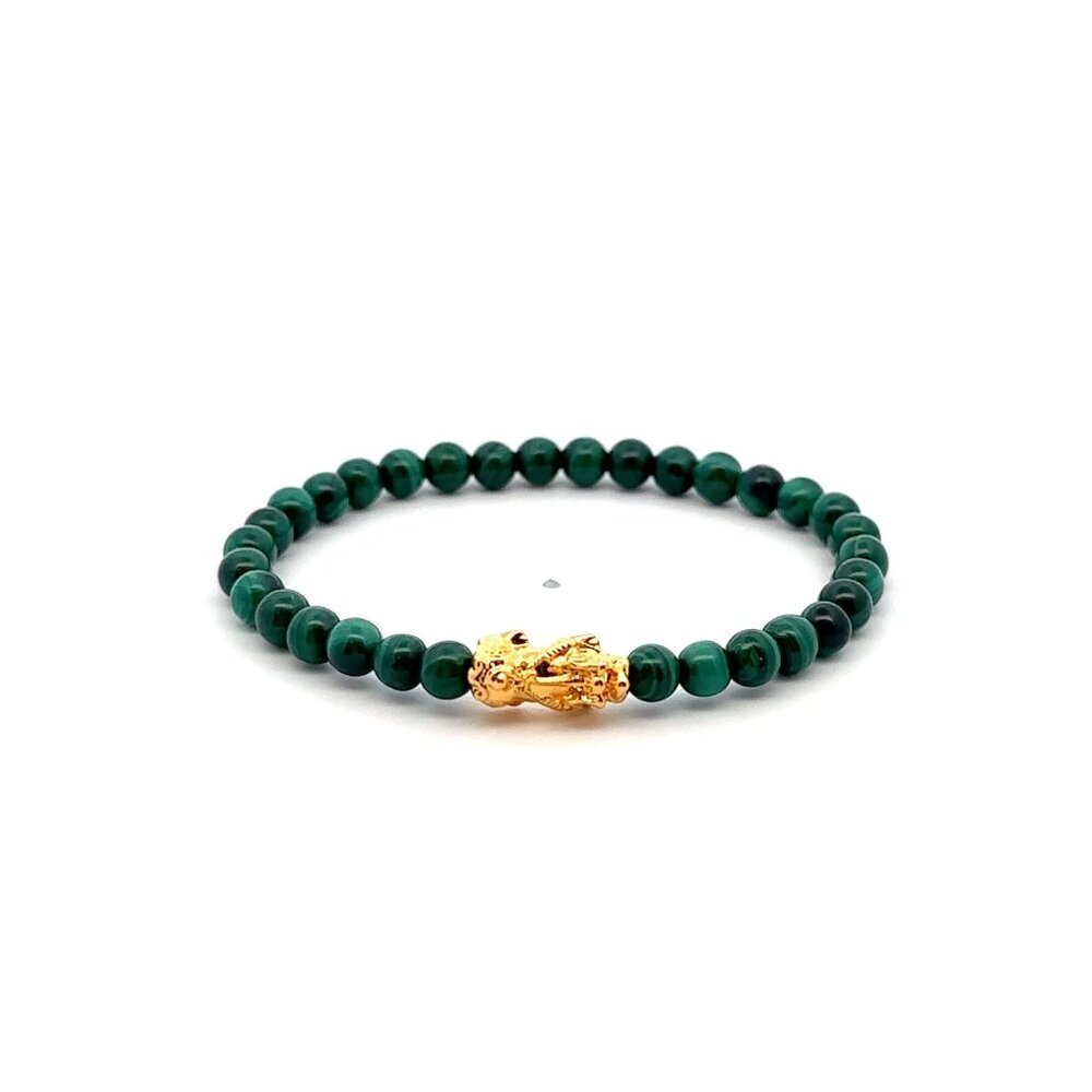 18K Gold Pixiu Piyao Bracelet Gemstone Mini Beads Malachite 4mm